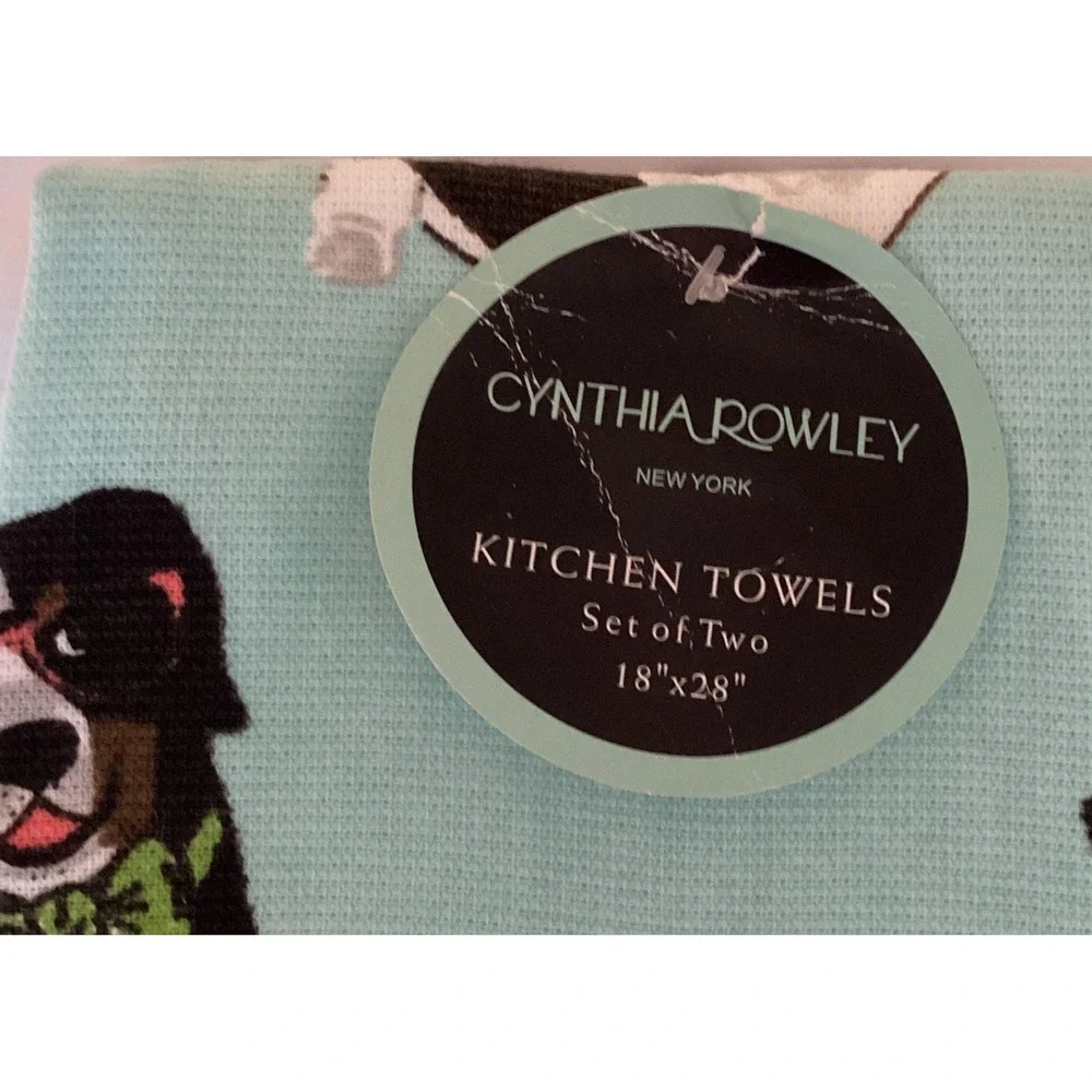NWT Cynthia Rowley Kitchen‎ Towels, Dogs with Glasses, set of 2